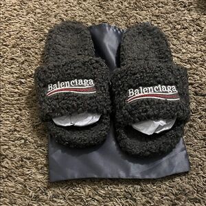 Grey Balenciaga Fuzzy Slides